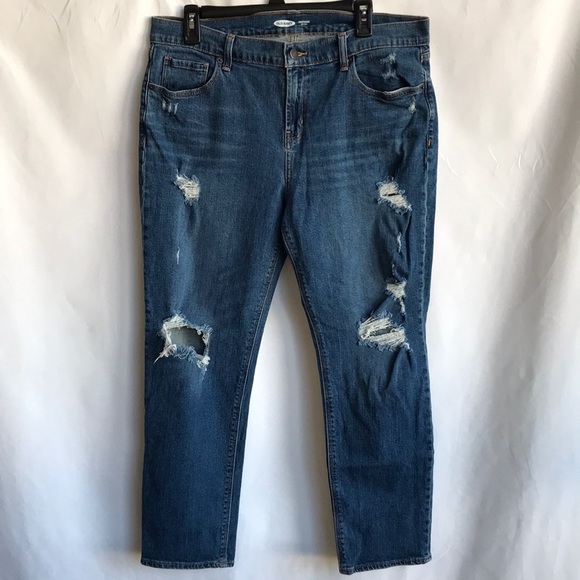Old Navy boyfriend mid-rise distressed blue jeans, size 12 - Picture 1 of 14